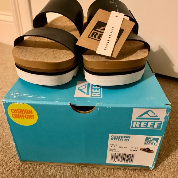 Reef Shoes - Reef Black and Tan Cushion Beach Platform Sandals size 9